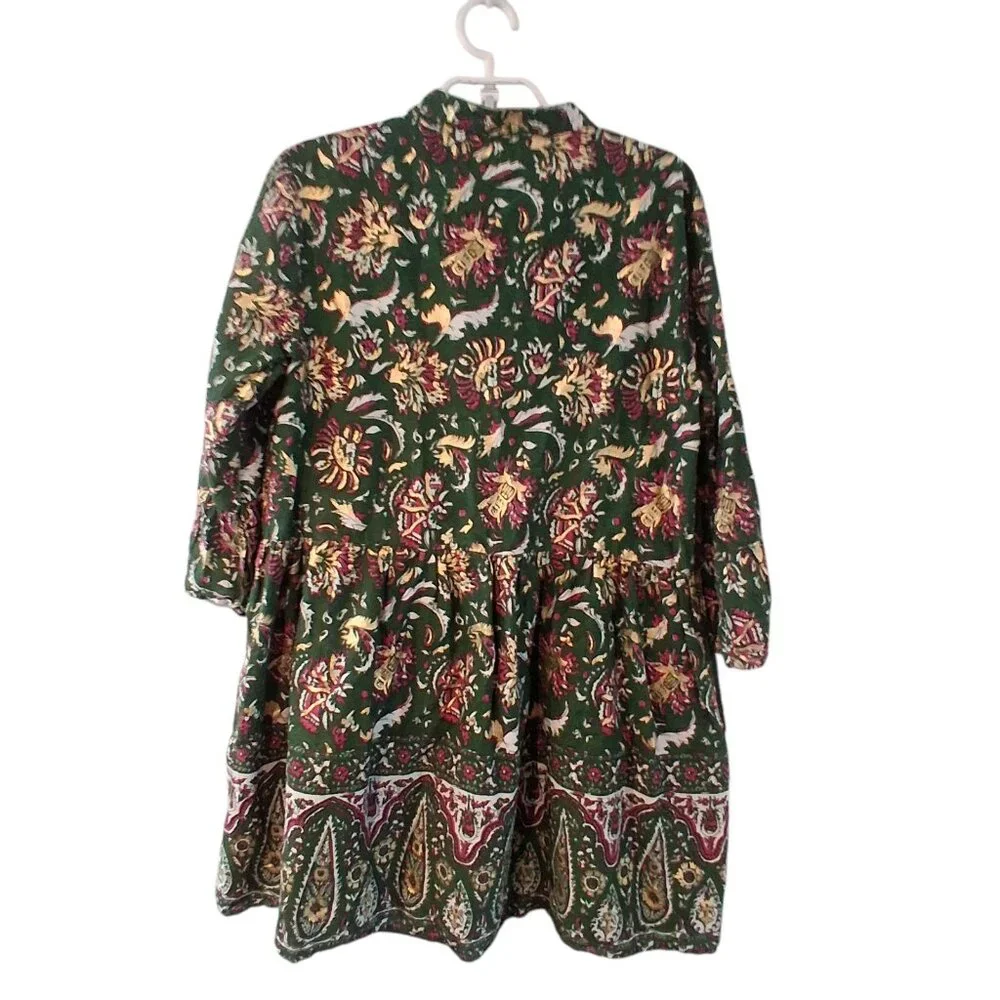 Jude Connally Faith dress womens Small cotton pockets mini green gold